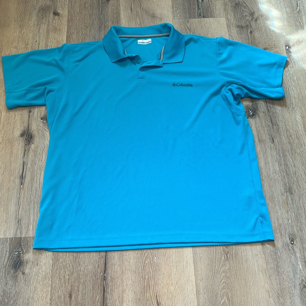 Columbia Mens Polo Shirt XL Blue Short Sleeve Fishing Outdoor